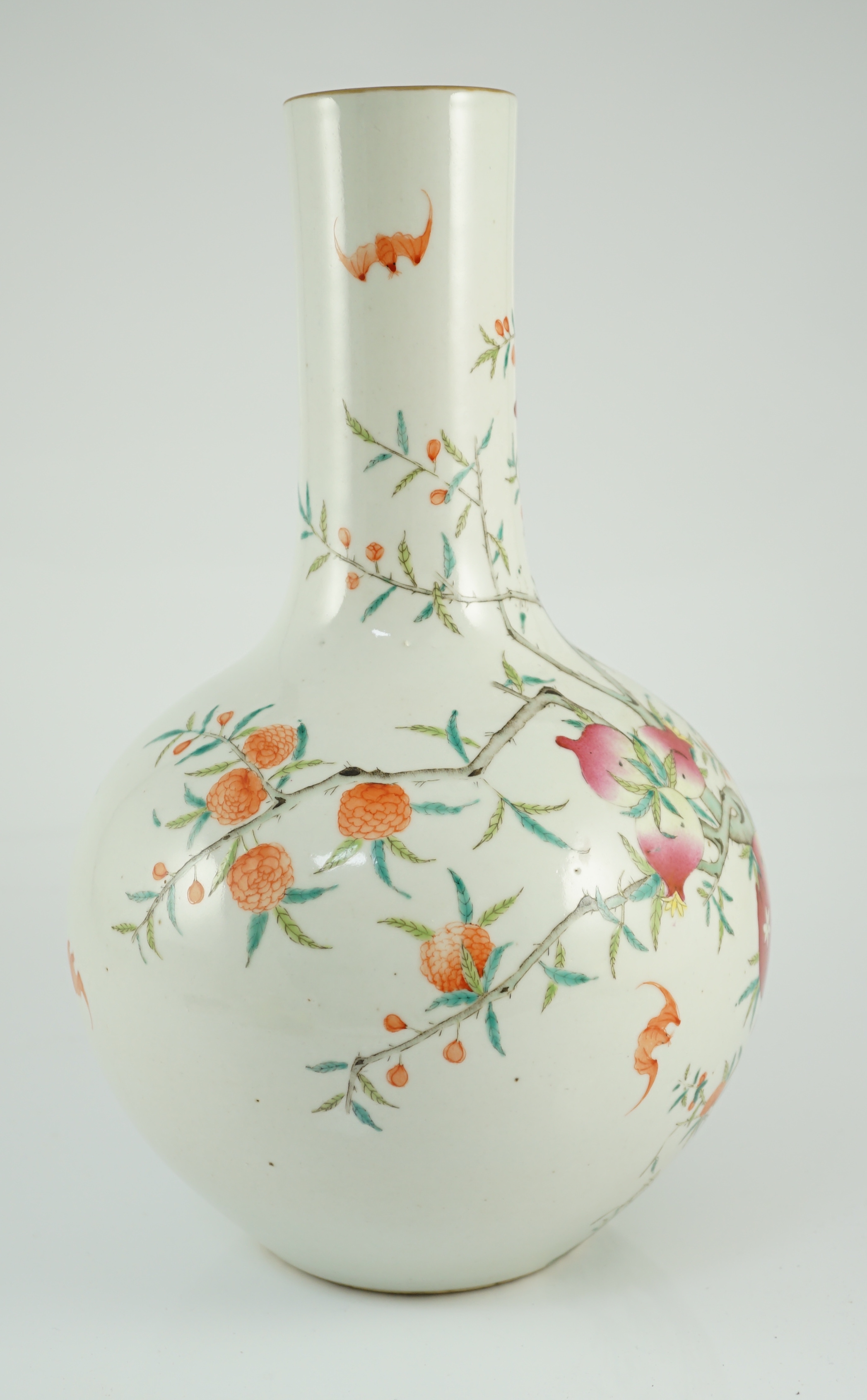 A Chinese famille rose ‘pomegranate and bats’ vase, tianqiuping, Qianlong seal mark, late 19th/early 20th century